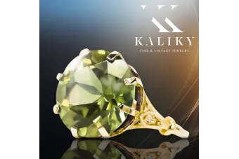 Oro amarillo de 14 quilates Peridoto amarillo Anillo Estilo vintage vrc073y